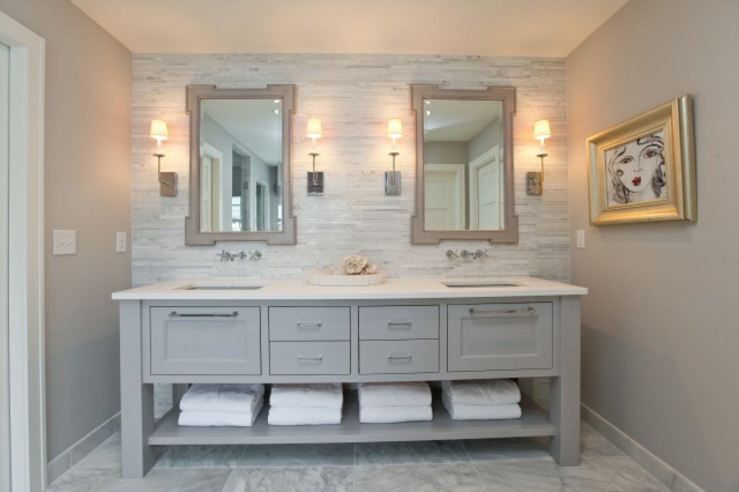 Small Bathroom With White Vanity